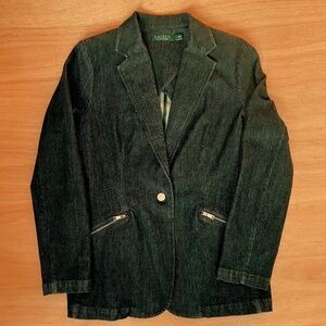 Lauren Ralph Lauren women's denim blazer size 10 black jean jacket classic slim